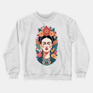 Frida's Floral Reverie: Illustrative Portrait Crewneck Sweatshirt